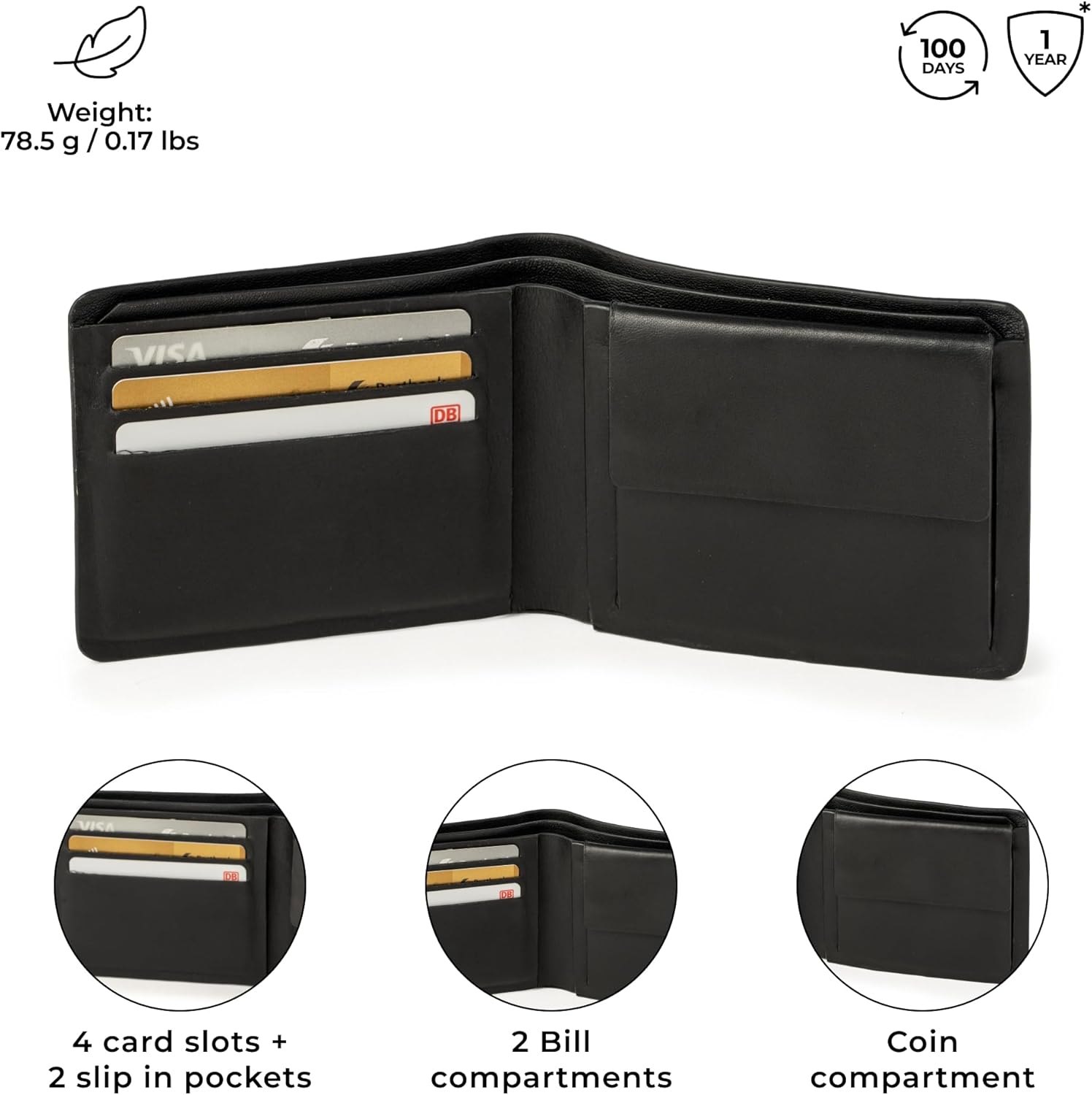 Thumbnail 3 de Berliner Bags Parker Portefeuille compact en cuir pleine fleur – RFID + boîte cadeau – Noir