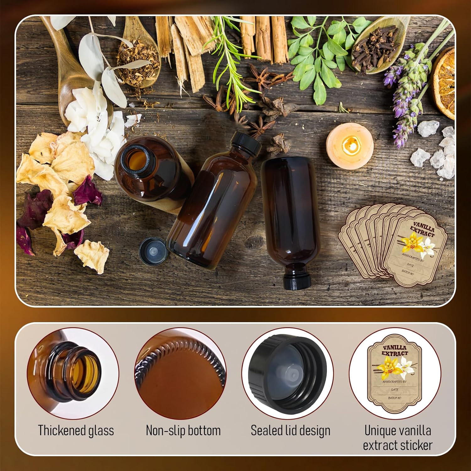Detalle de JINSILU 2 oz amber glass bottles ⚙
