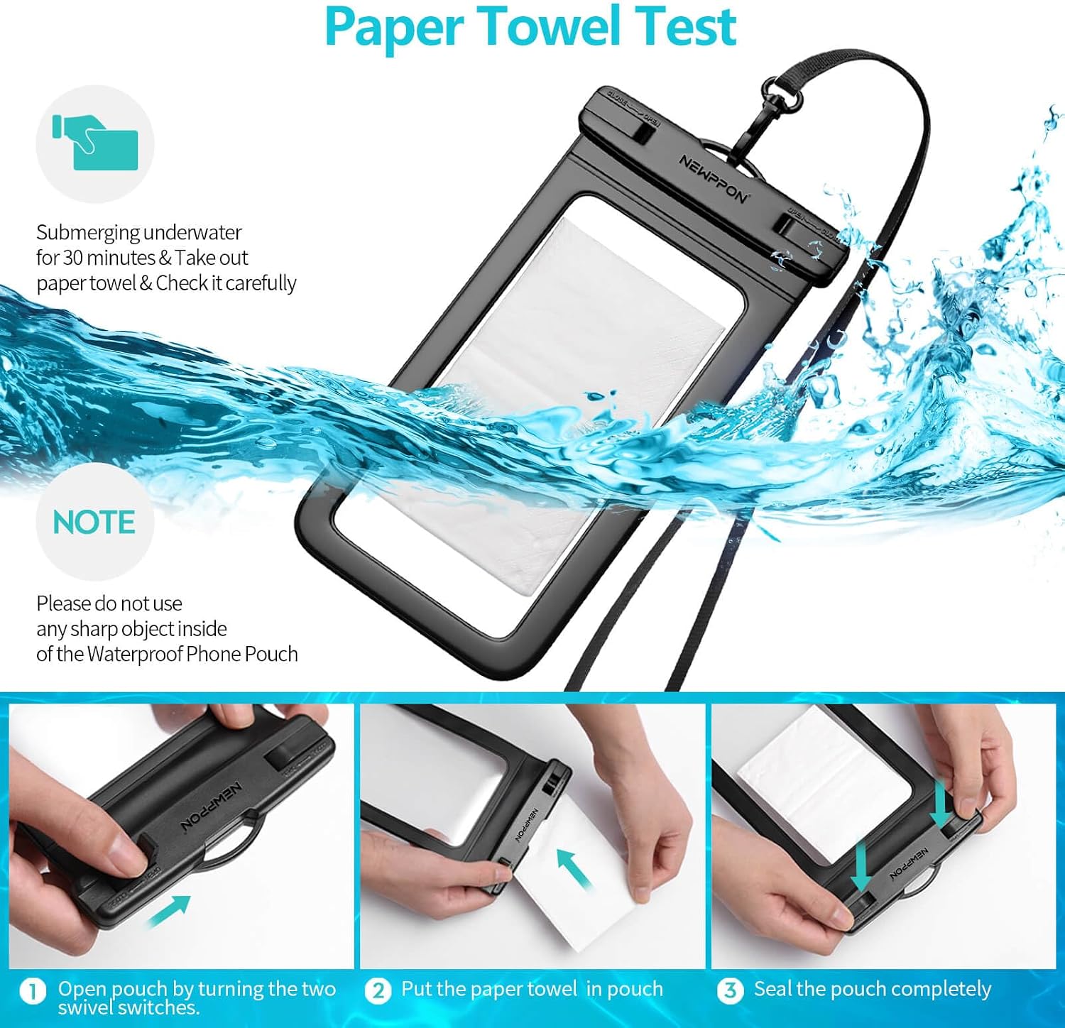 Thumbnail 4 de 6 Pack 8.5" Waterproof Phone Pouch with Lanyard — Floating Dry Bag Case for Beach and Water Activities