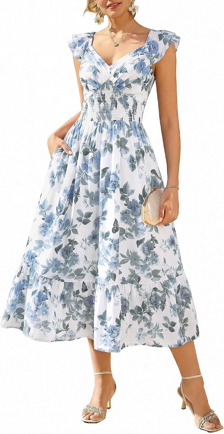 Detalle de GRACE KARIN Women's Summer Floral Maxi Dress: Light, Romantic, and Practical for Weddings and Beyond