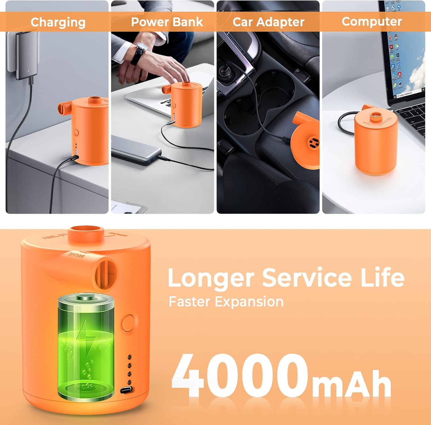 Detalle 2 de Electric Air Pump Portable Rechargeable: 4000mAh 50W Fast Inflating Mini Pump for Inflatable Beds, Pools and More