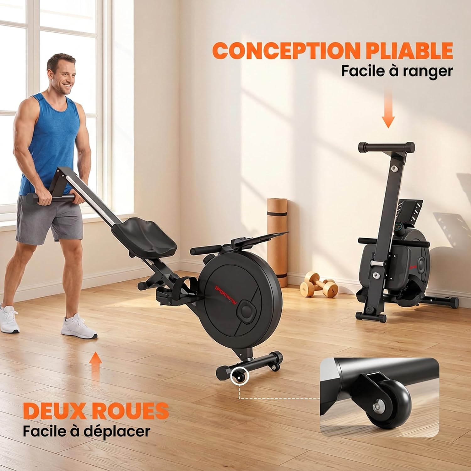 Thumbnail 4 de SPORTNOW A90-457V00BK roeitrainer met 16 magnetische weerstandsniveaus en LCD-display