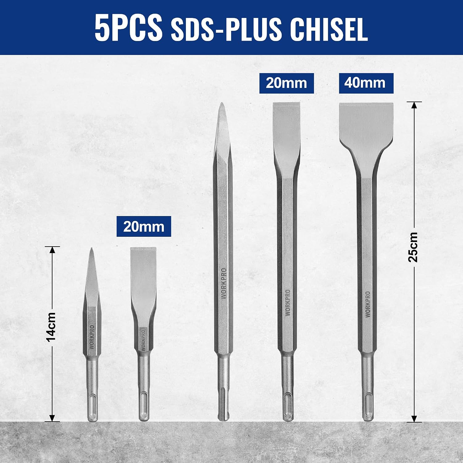 Thumbnail 2 de WORKPRO 17-Piece SDS Plus Drill Bit Set with Chisel Bits – Durable Concrete & Masonry Hammer Drill Accessories