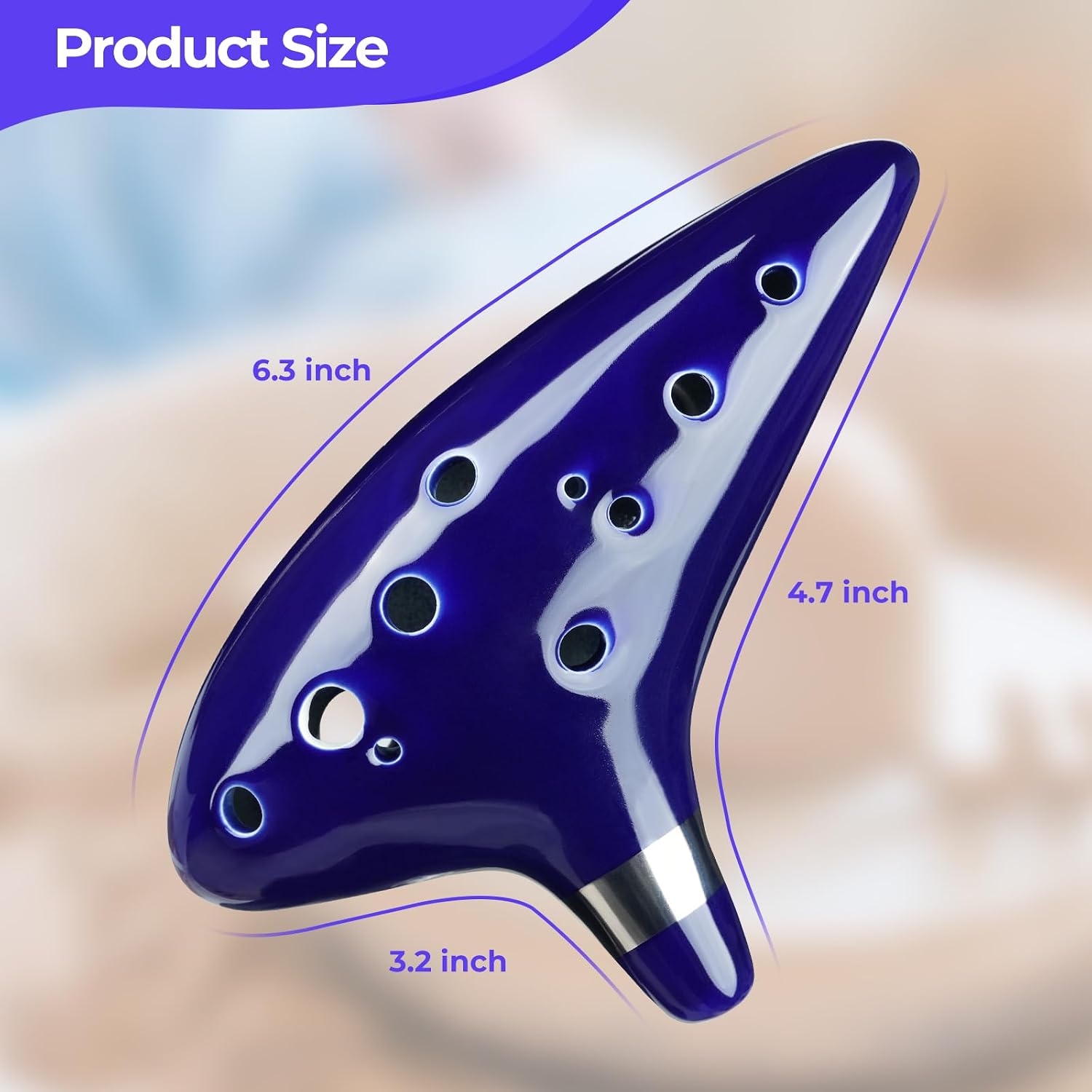 Detalle de Ohuhu Zelda Ocarina – 12-Loch Keramik-Okarina im Zelda-Design (Blau) mit Notenbuch, Display-Ständer, Halsband und Schutztasche