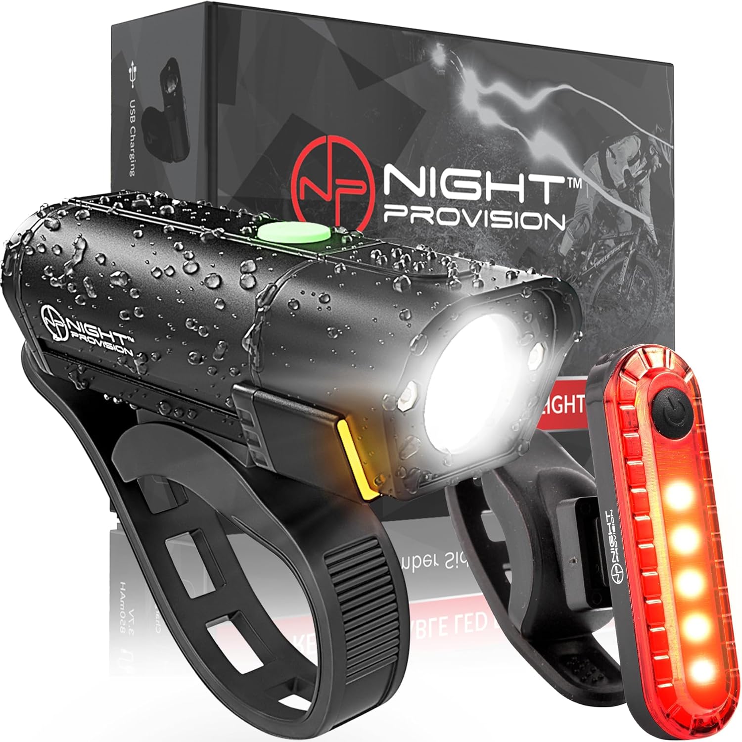 NP NIGHT PROVISION Bike Lights Front & Back (540 Lumens) – USB-C Rechargeable Headlight & Taillight Set
