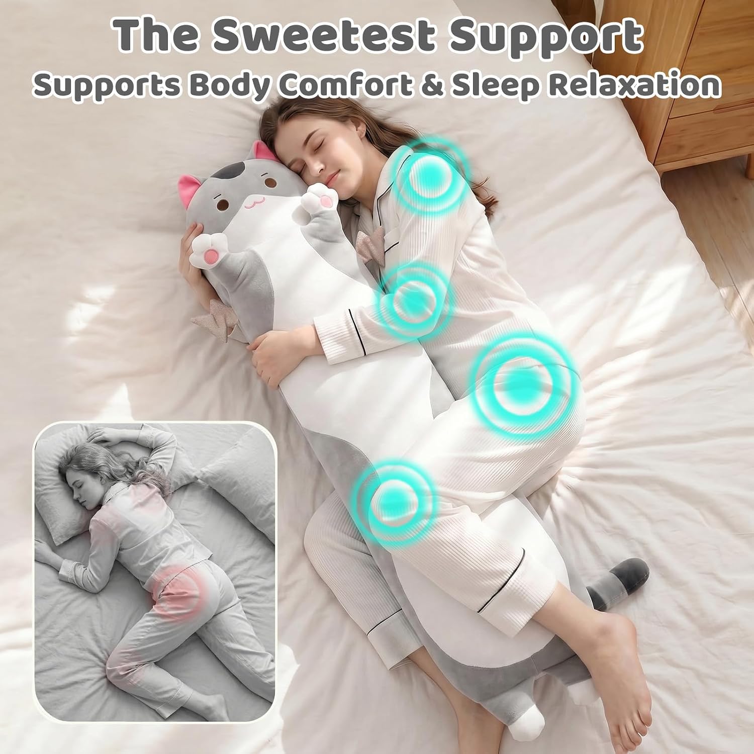 Thumbnail 3 de Mewaii Long Cat Plush 36” Giant Plush Body Pillow (5 Sizes, Extra-Filling) - Cute Grey Cat Cuddle Pillow