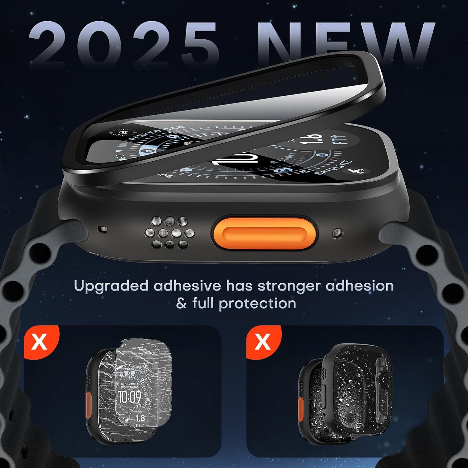 Thumbnail 1 de LϟK 2 Pack Screen Protector for Apple Watch Ultra 3 / Ultra 2 / Ultra (49mm) – 9H Tempered Glass + Titanium Alloy Frame, Black