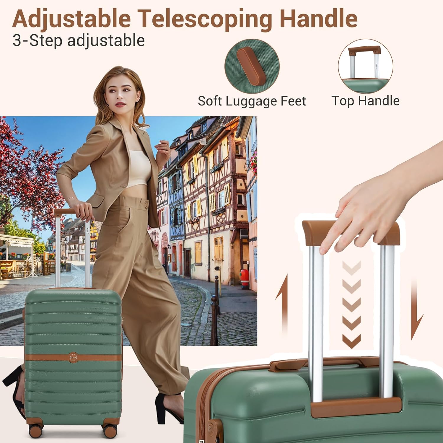 Detalle de Kono Cabin Suitcase 55x40x20 Lightweight ABS+PC Hardshell Carry-On with 3-Digit Lock