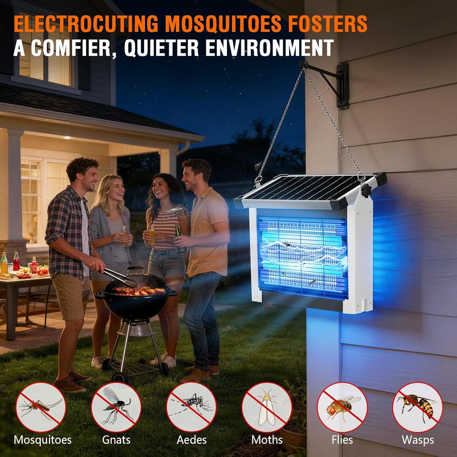 Thumbnail 1 de Zechuan Solar Bug Zapper Outdoor (4500V) Rechargeable, Waterproof Electric Fly Trap with Solar Panel