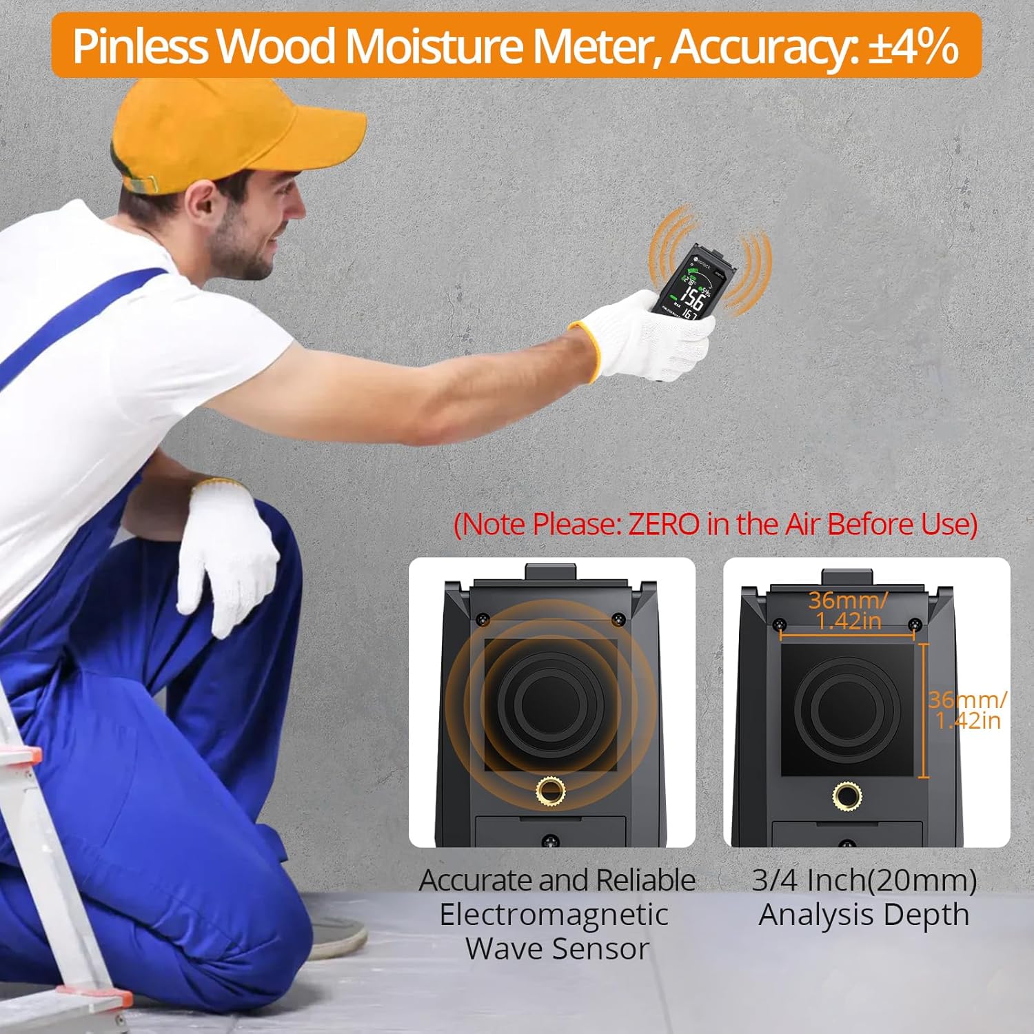 Detalle de Neoteck pinless damp meter for walls — non-invasive moisture detector up to 20mm