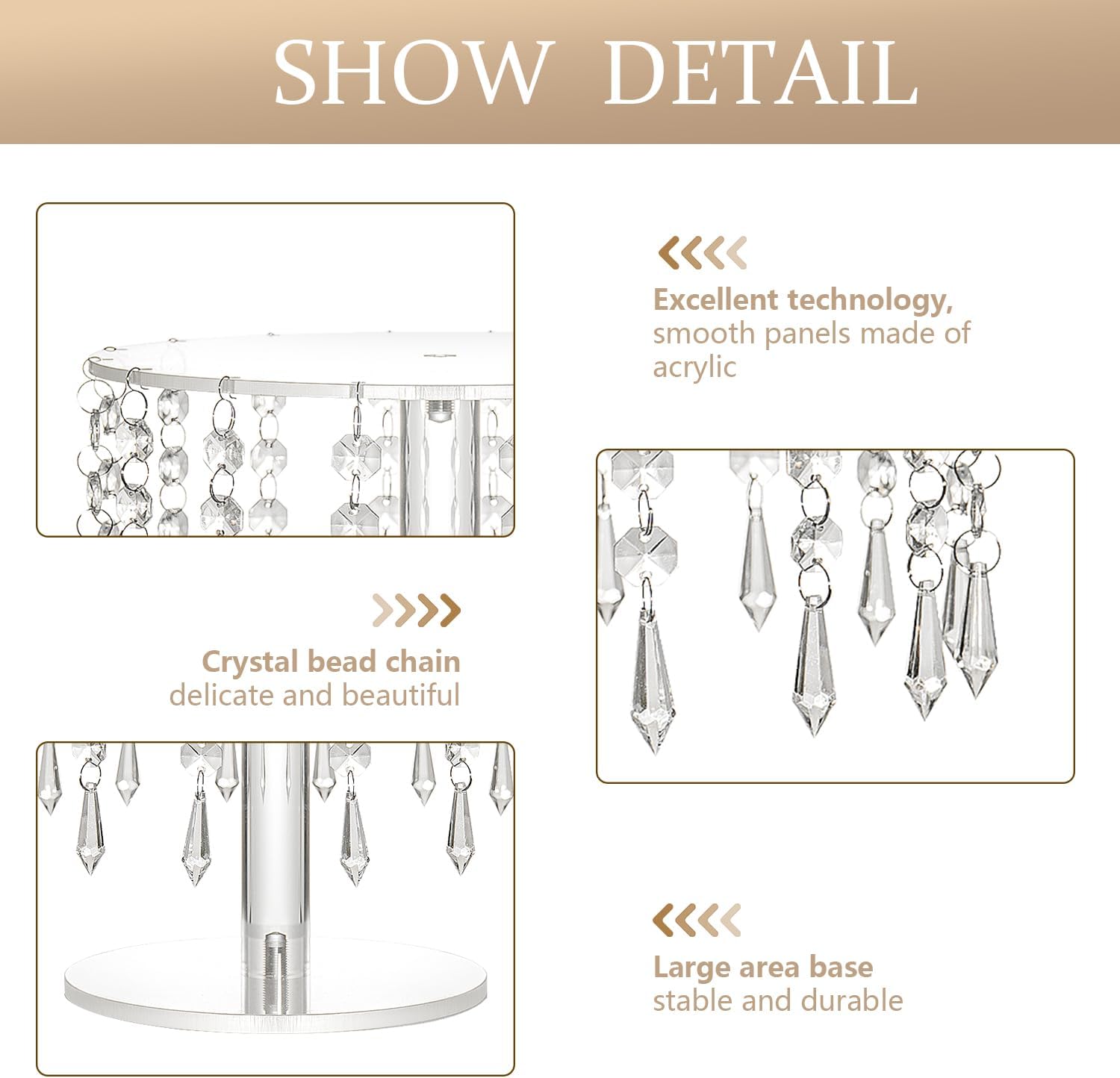 Thumbnail 4 de LANLONG Crystal Cake Stand Set (3 pcs) – Clear Acrylic Round Cake & Cupcake Stands for Weddings, Birthdays & Parties