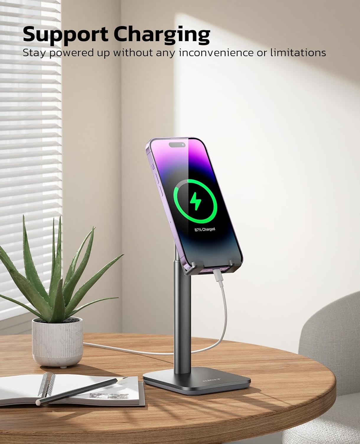 Thumbnail 5 de Nulaxy Phone Stand (T1) – height and angle adjustable desk cradle for phones 4–8 inches, black