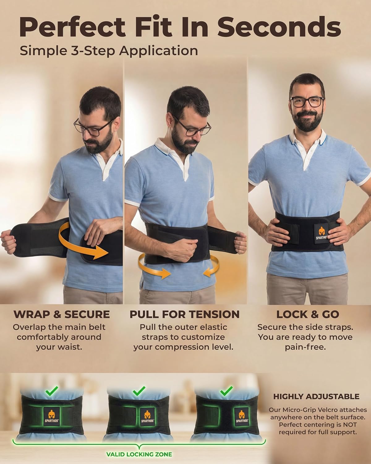 Thumbnail 6 de Sparthos Back Brace for Lower Back Pain 44–52" 🩺