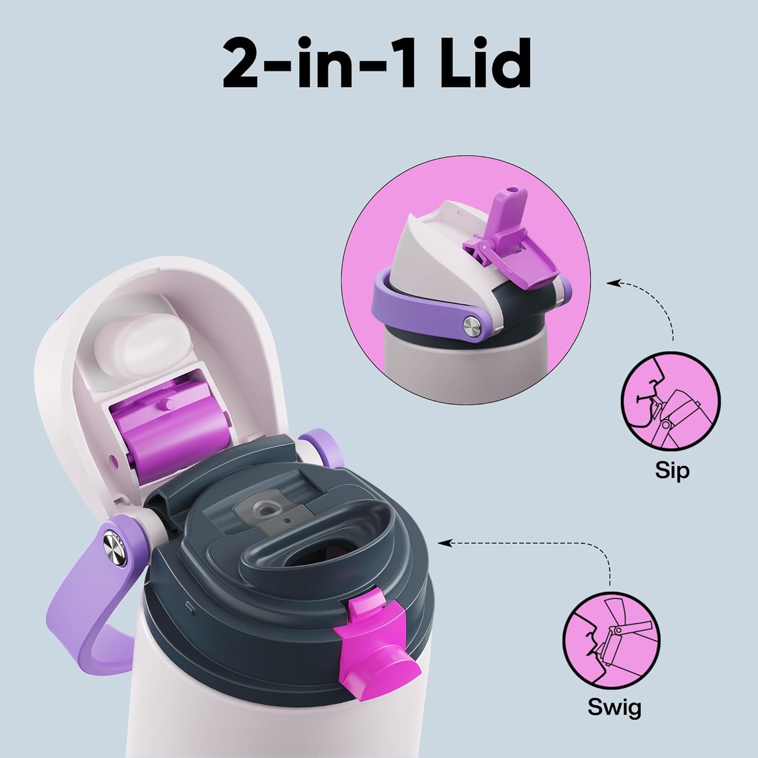 Thumbnail 2 de Encool 24 oz Insulated Stainless Steel Water Bottle with Straw and Push-Button Lid (Oyster Pink)