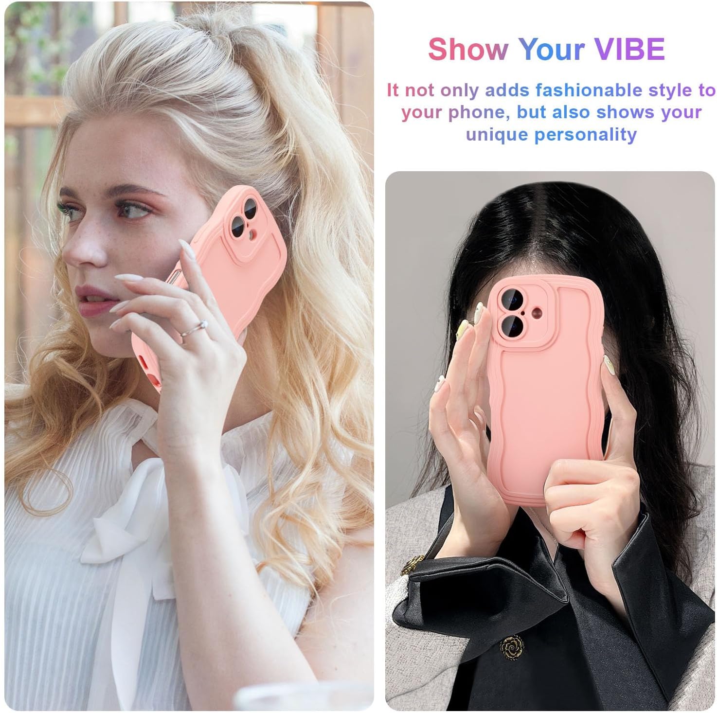 Detalle de UEEBAI Hülle für iPhone 16 – Rosa, Wellen-Design, Ultra Dünn & Stoßfest