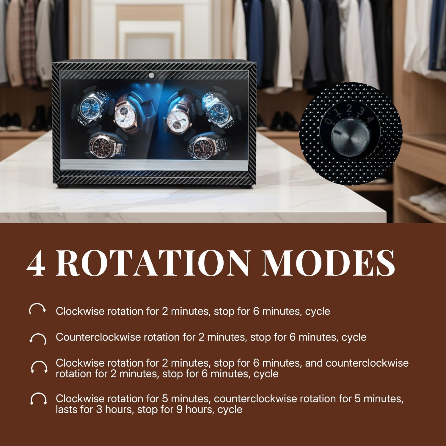 Thumbnail 4 de Mcbazel Carbon Fiber Pattern Automatic Six Watch Winder with LED light - Black (SKW168-CF)