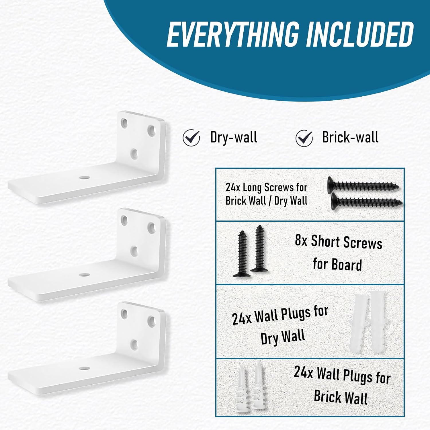 Thumbnail 3 de Heavy Duty Floating Shelf Brackets 4 inch (8 Pack) – Solid Steel L-Shaped Wall Supports, White