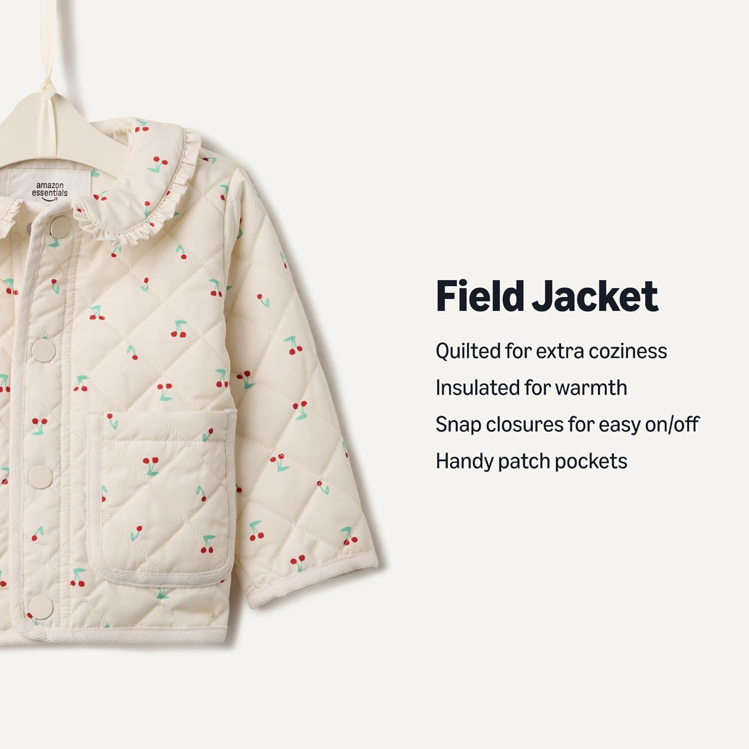 Detalle de Amazon Essentials x Sofia Grainge Toddler and Baby Girls' Midweight Quilted Field Jacket with Ruffle