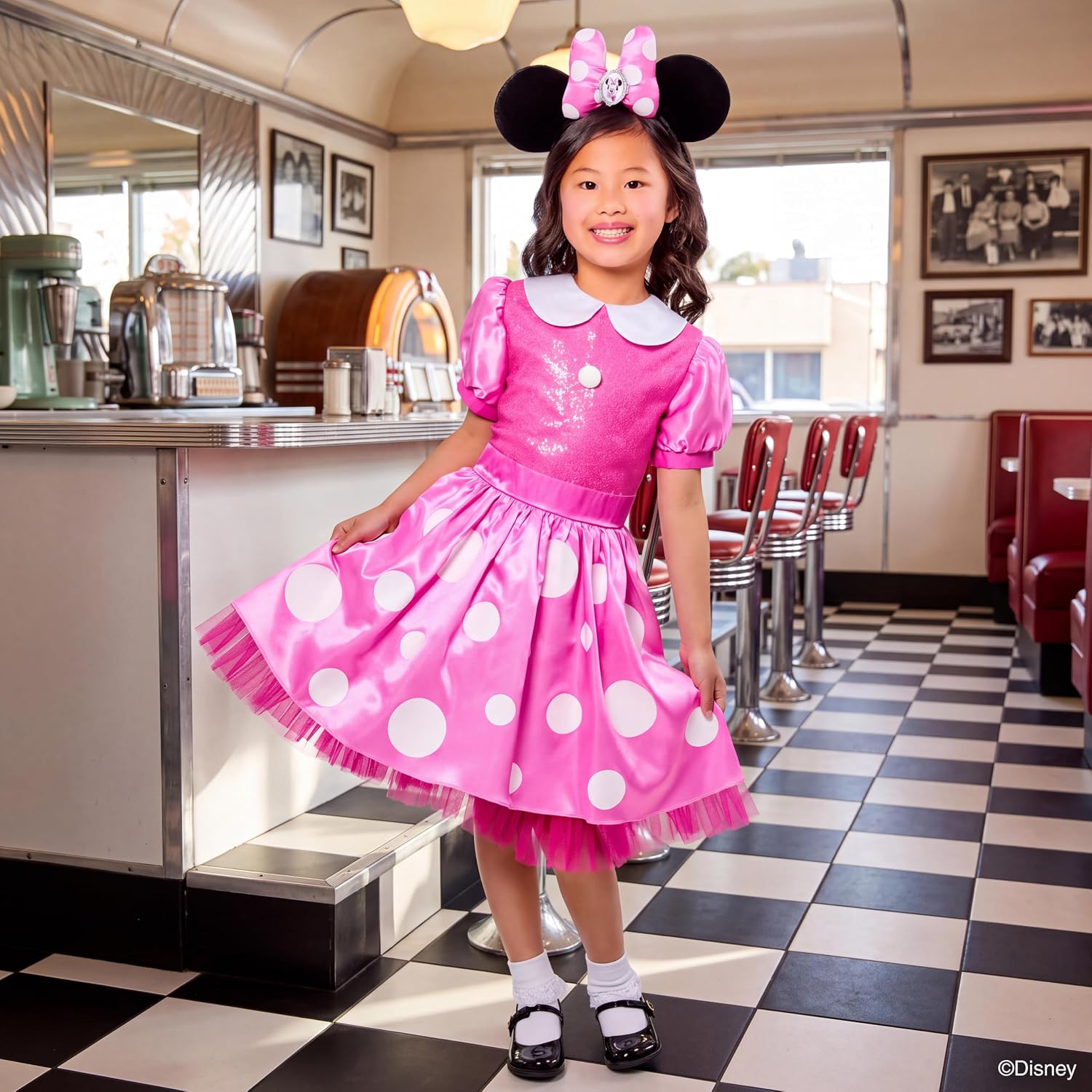 Detalle 2 de Party City AM0072 Minnie Mouse Costume Dress for Kids with Sequin Bodice