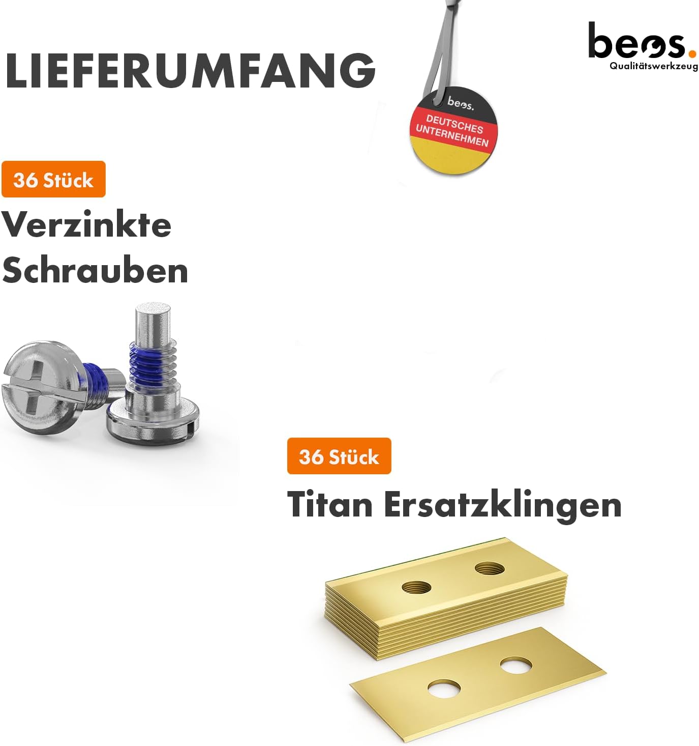 Detalle de BEOS 36x Premium Titan Ersatzmesser + Schrauben mit Sicherung – kompatibel mit Mammotion LUBA, LUBA 2, YUKA, LUBA Mini & YUKA Mini