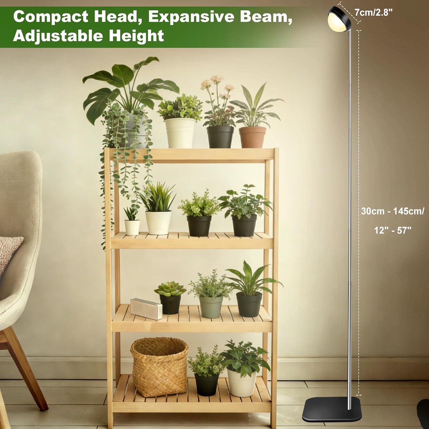 Thumbnail 6 de fayleer Pflanzenlampe LED Vollspektrum mit optischer Linse – höhenverstellbar und mit 6/12/18‑Stunden Timer