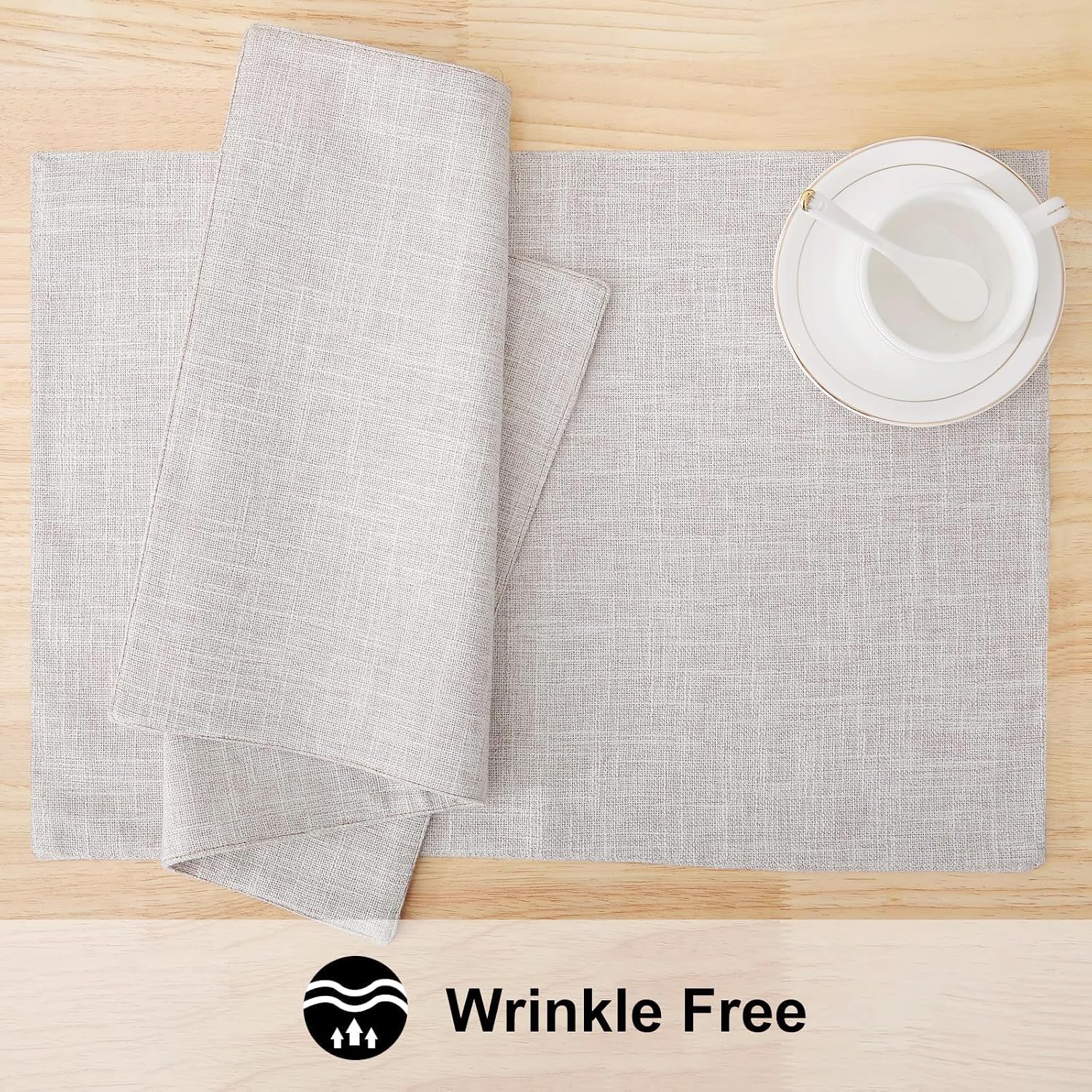 Detalle de Homing Cotton Linen Placemats Set of 6 (13 x 19 Inch) in Neutral Beige