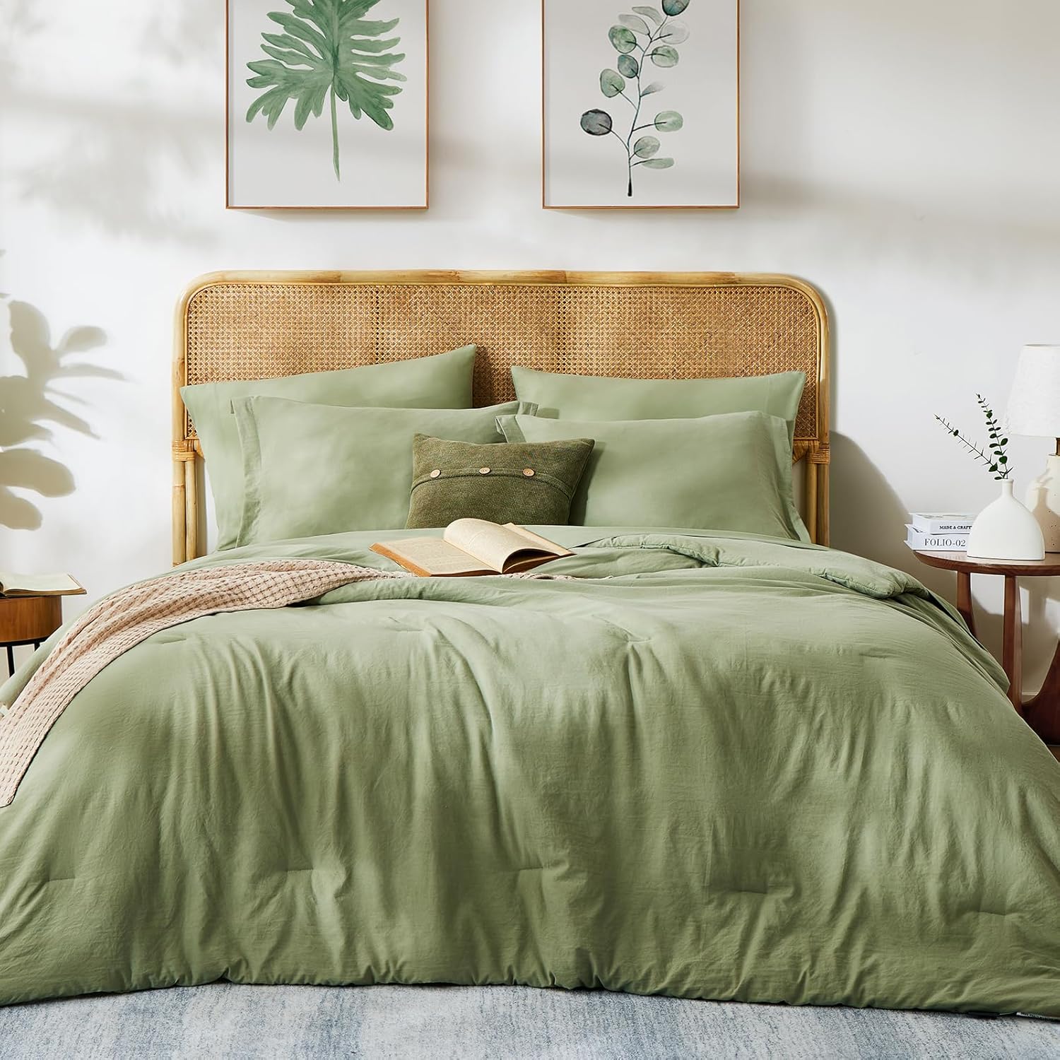 Detalle de WRENSONGE Queen Comforter Set 7-Piece Sage Bedding