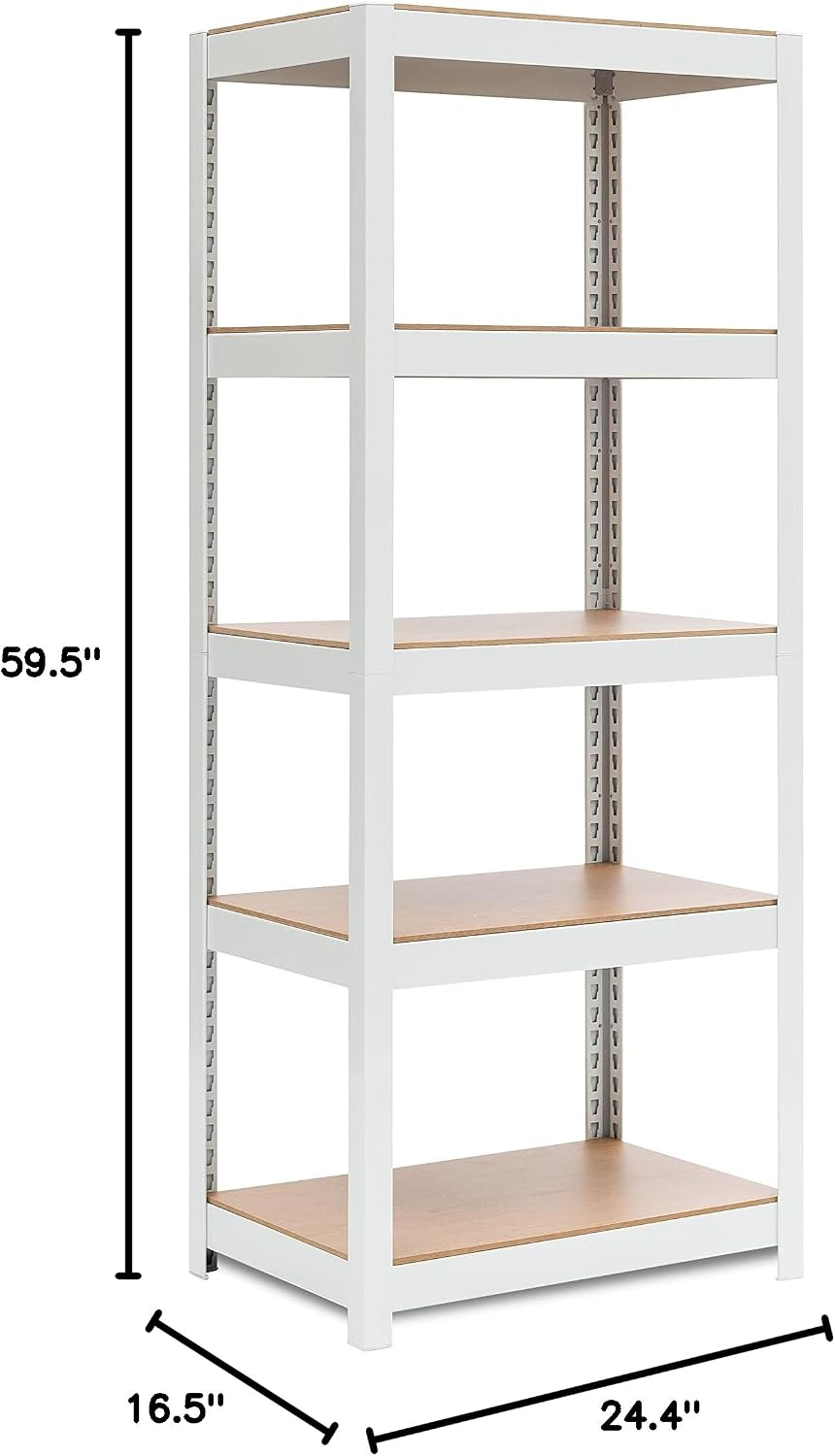 Detalle de HOMEDANT House 5-Tier 24.1" W Laminated Metal Shelving Unit (Adjustable) — Boltless Utility Rack