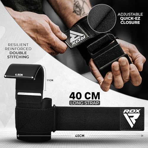Detalle de RDX Fitness Palestra Gancio Cinghie Sollevamento Pesi: Ganci Polso con Supporto Neoprene e Cinghia Regolabile