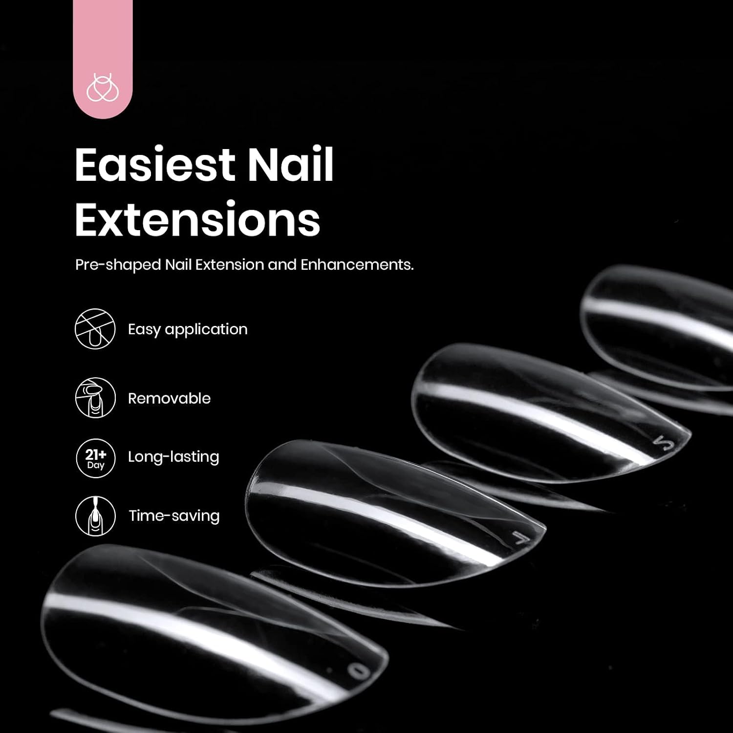 Detalle 2 de Beetles Short Oval Gel Nail Tips, 500 Clear Full-Cover Tips in 10 Sizes