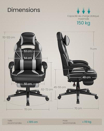 Thumbnail 2 de SONGMICS Fauteuil de Bureau Gaming OBG073B03 – confort ajustable avec repose-pieds télescopique