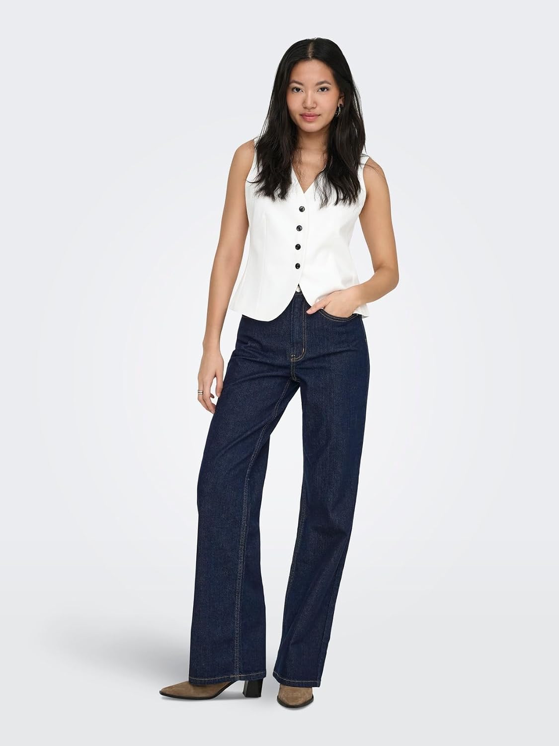 Detalle de ONLY ONLJUICY Jeans wide-fit a vita alta con gamba ampia