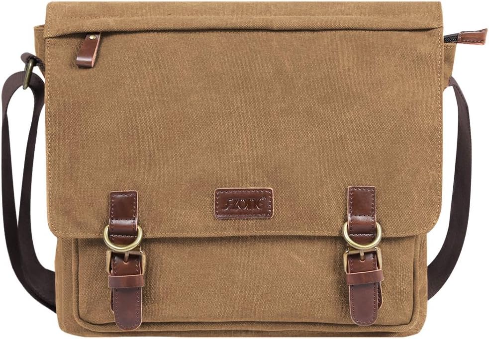 Detalle de S-ZONE Homme sac à bandoulière 15,6 pouces en toile vintage : sac messager pour ordinateur portable