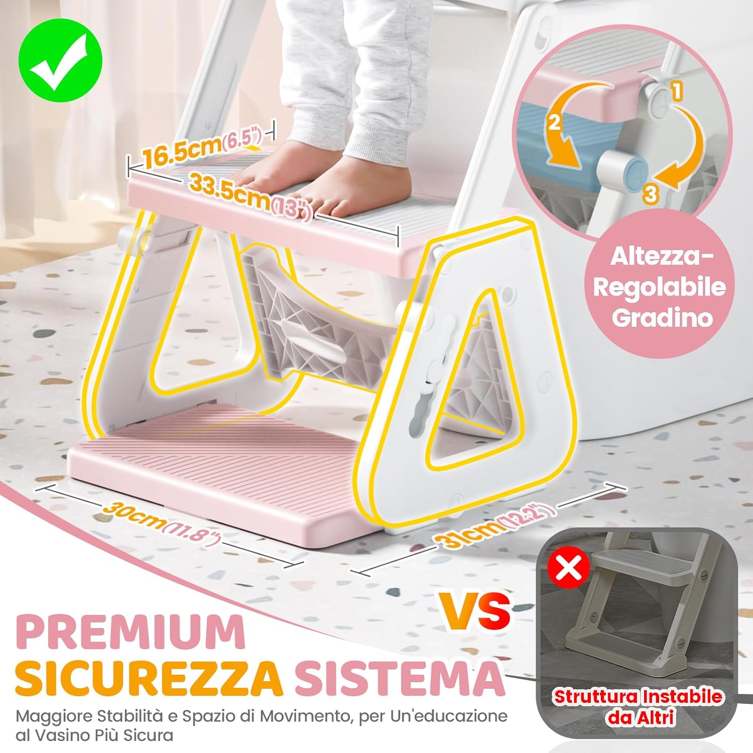 Thumbnail 1 de Riduttore Wc Bambini Orzbow Upgraded 2 in 1: Riduttore Triangolare, Pedale Allargato e Paraspruzzi, Rosa Orso