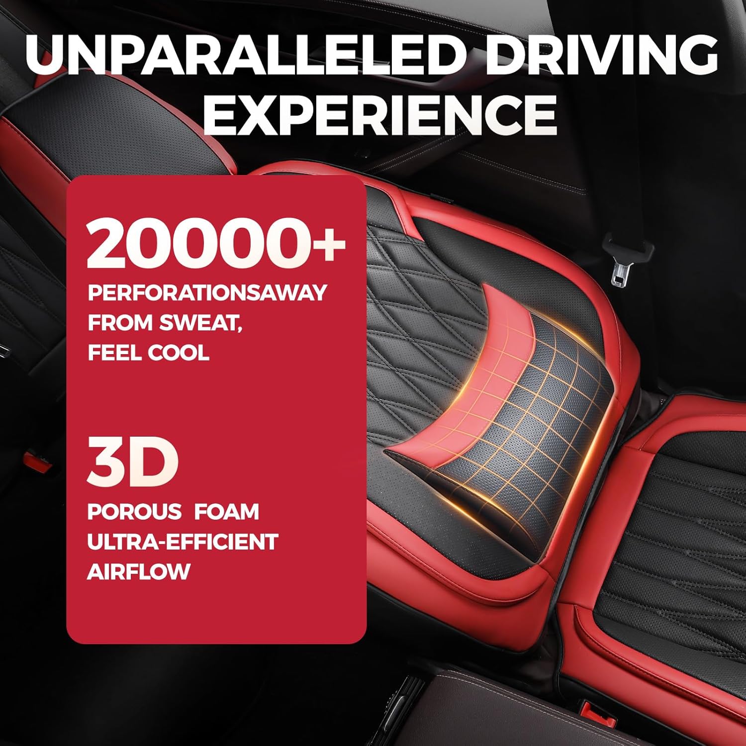 Thumbnail 2 de FREESOO Black Red Car Seat Covers Full Set (Faux Nappa Leatherette) with Lumbar Support