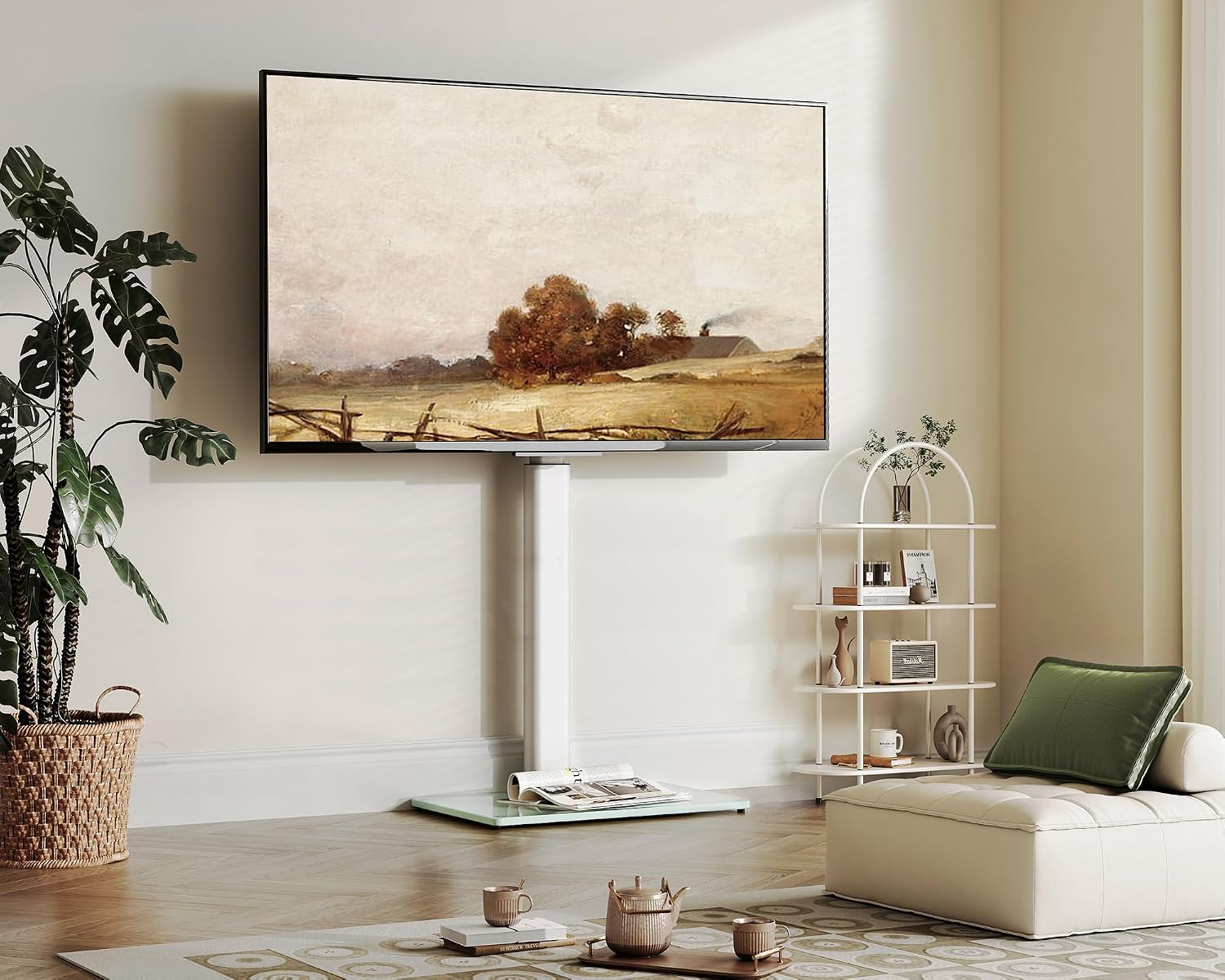 Thumbnail 6 de FITUEYES TV Ständer mit Glasboden für 32–60 Zoll Fernseher, höhenverstellbar bis 1240 mm, max. 30 kg, VESA bis 600×400 mm – Weiß