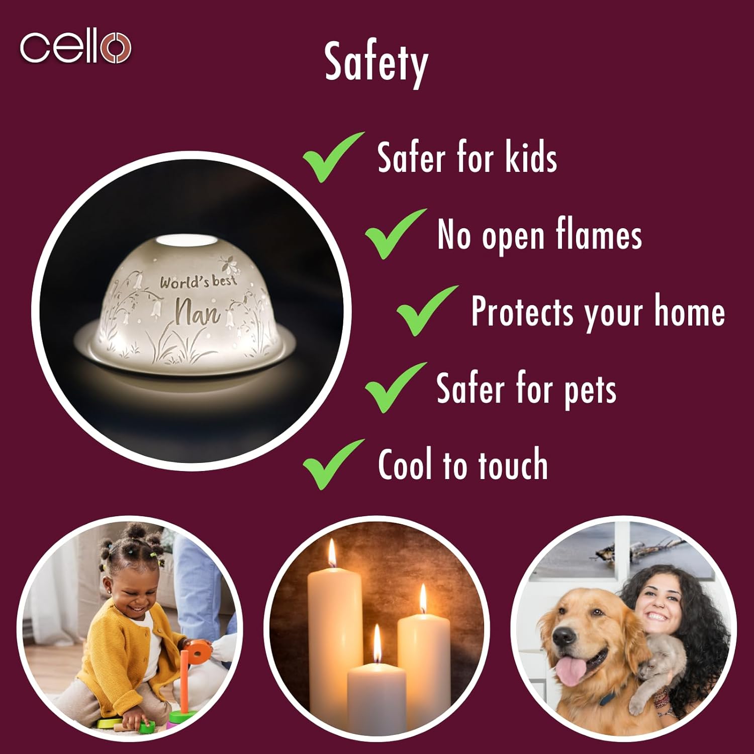 Thumbnail 6 de Cello Porcelain Tealight Holder Dome (World’s Best Nan) – 3D projection LED or tealight wax warmer