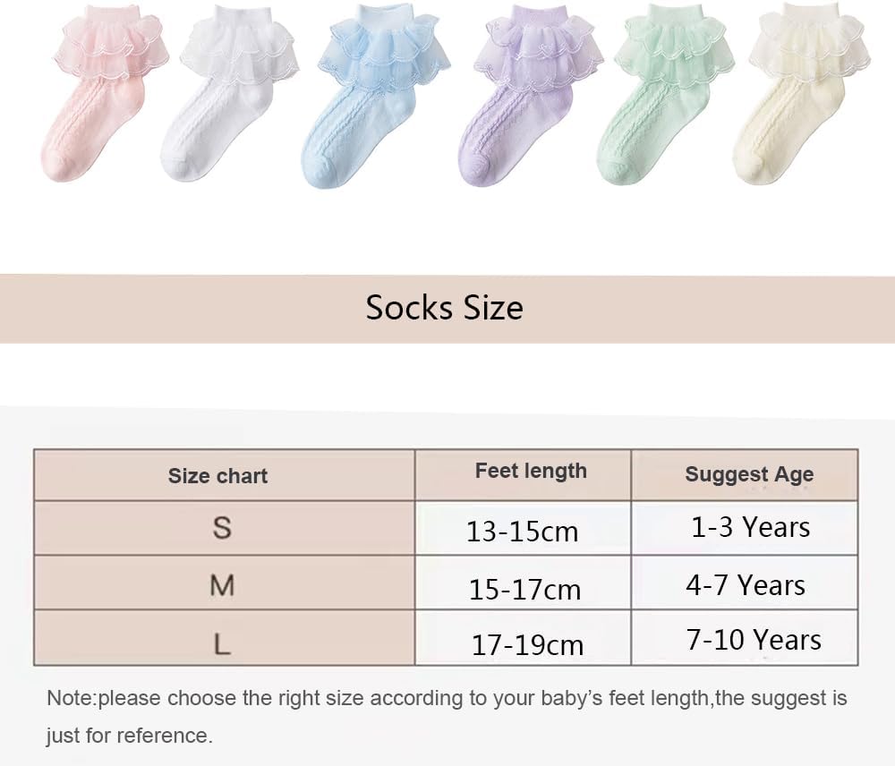 Detalle de HXQLXGT 6 Pairs Baby Girls Frilly Lace Socks – Soft Cotton & Spandex, 1-9T