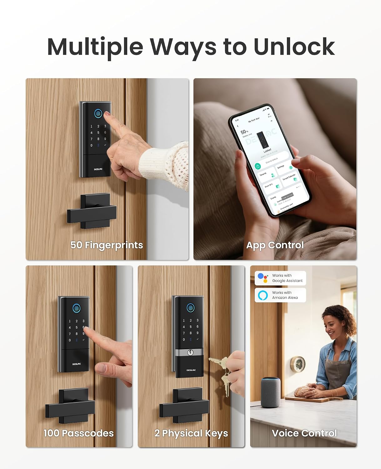 Detalle de DESLOC K120 Smart Door Lock with Fingerprint Access, Built-In Wi-Fi and Two Levers