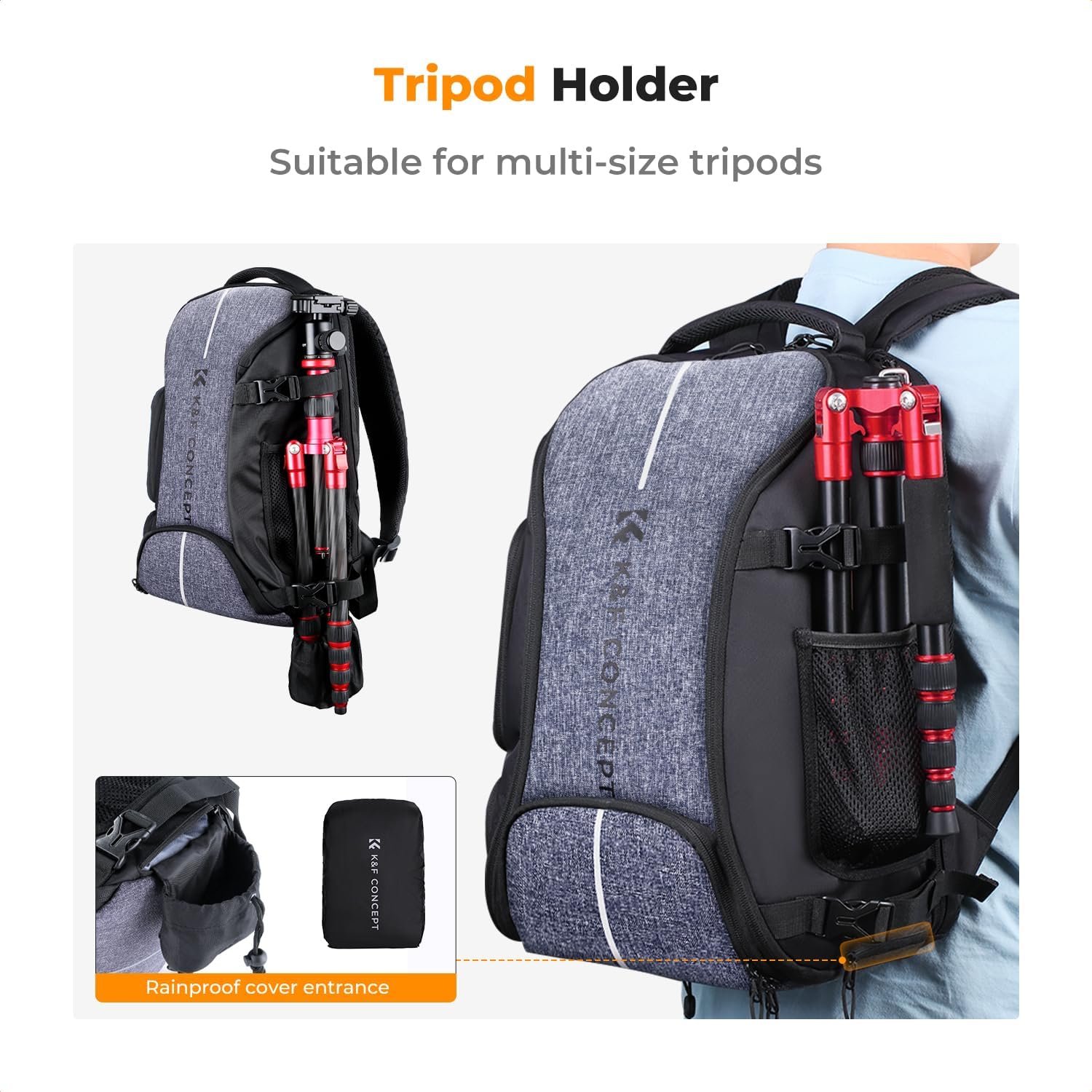Detalle de K&F Concept Camera Backpack (Large Capacity) with Raincover – 25L photo bag with quick side access