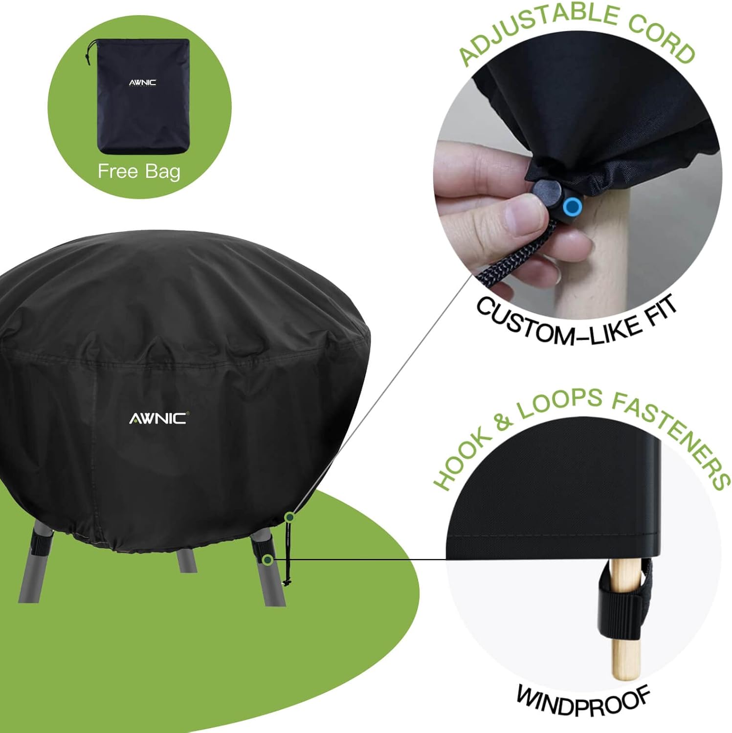 Thumbnail 4 de AWNIC Fire Pit Cover Waterproof Round – Ø80x50cm (420D Polyester)