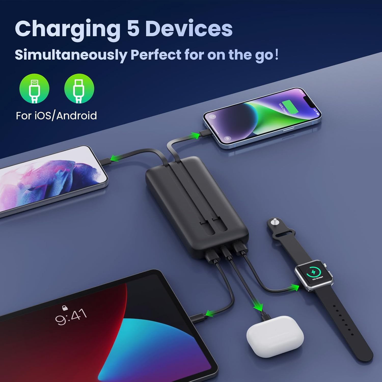 Detalle 2 de Pxwaxpy Power Bank 26800mAh con cable y PD 25W (QC4.0) + pantalla LCD