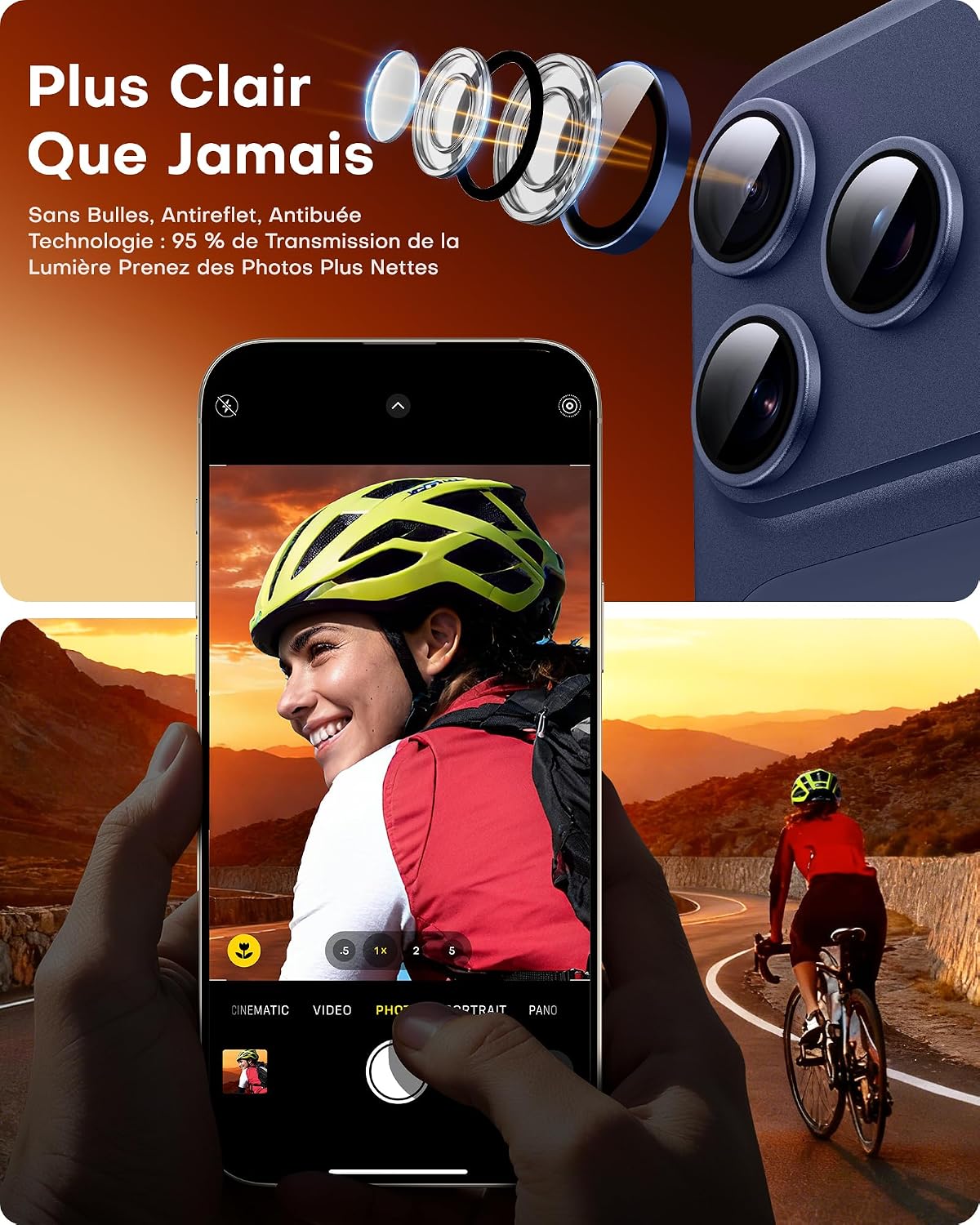 Thumbnail 4 de TOCOL Protection caméra iPhone 17 Pro Max lot de 2, verre trempé bleu