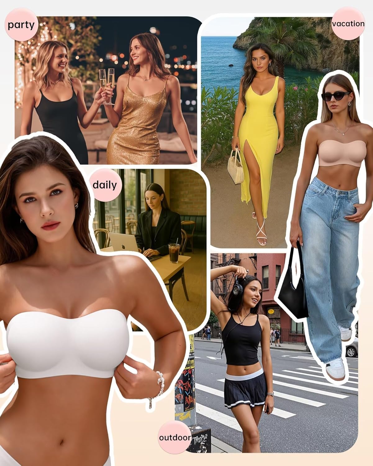 Detalle 2 de Vertvie Strapless Jelly Push Up Wireless Bandeau Bra