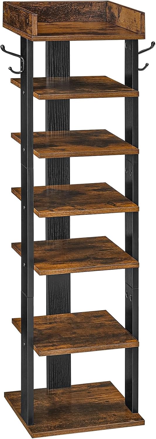 Detalle de HOOBRO Scarpiera a 7 Ripiani con Bordini Rialzati e Ganci – Marrone Vintage/Nero EBF61XJ01