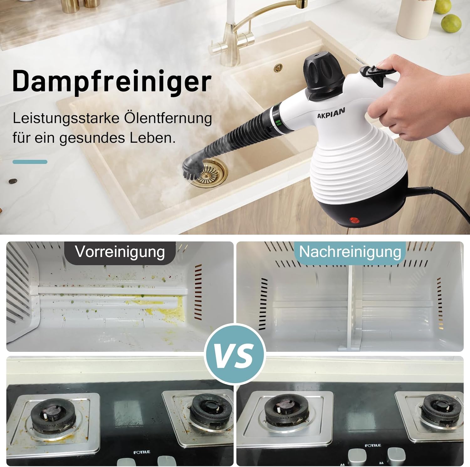 Thumbnail 4 de AKPIAN Handdampfreiniger 1050 W – 10-teiliges Zubehörset für chemiefreie Reinigung