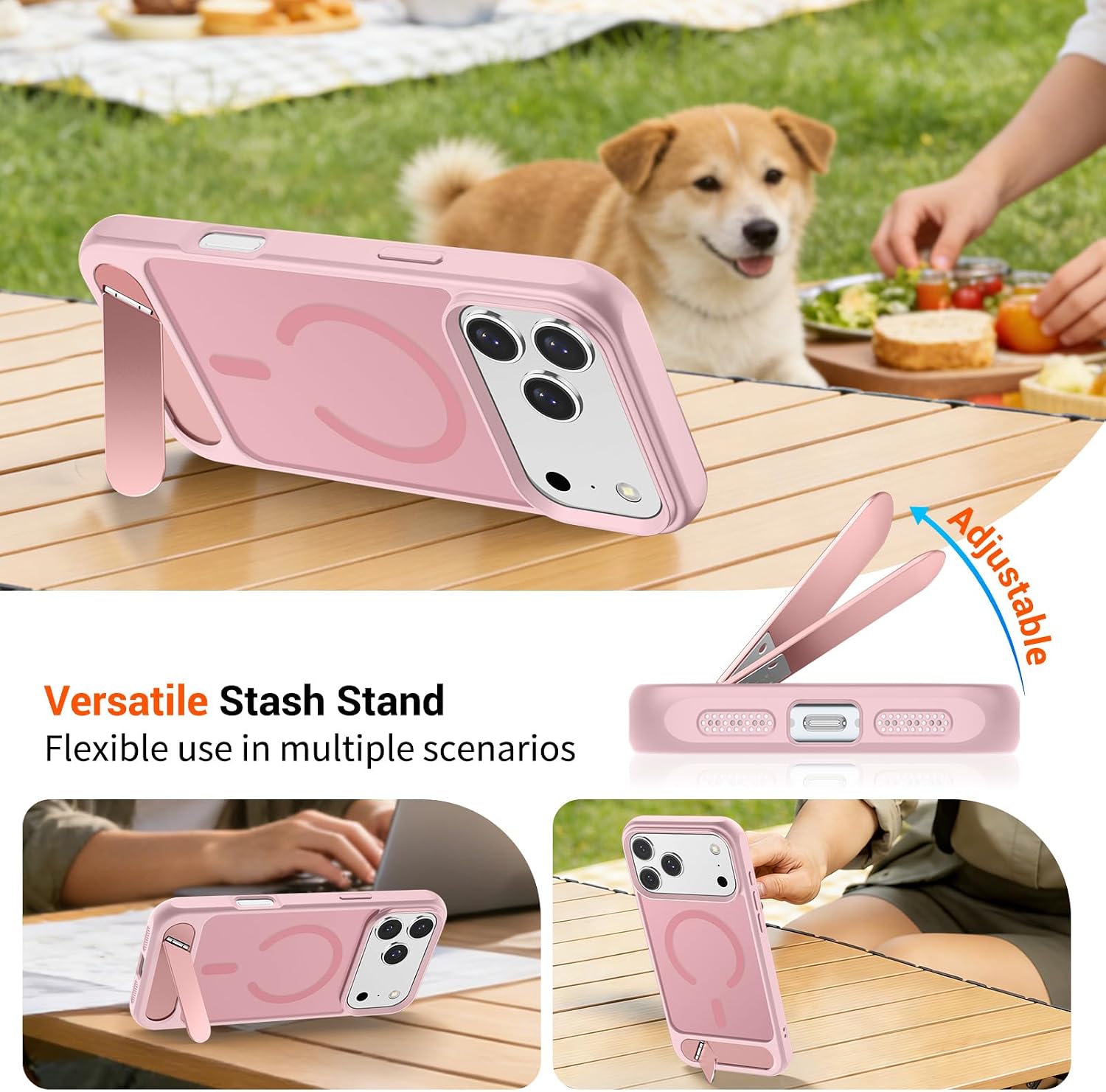 Detalle 1 de SUPFINE Magnetic iPhone 17 Pro Case, Translucent Matte Pink with Kickstand
