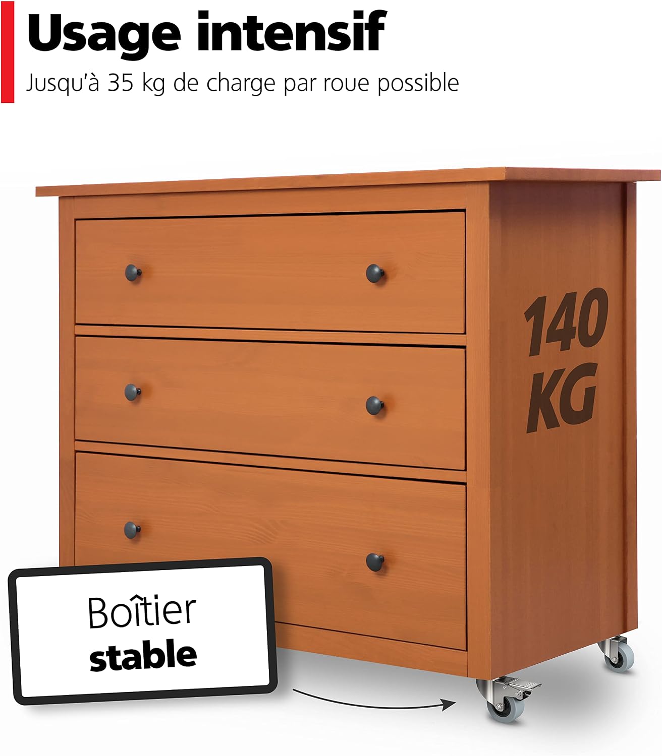 Detalle de RAVN HAMAN : lot de 4 roulettes pour meubles avec frein (jusqu’à 35 kg par roue) et pivot intérieur/extérieur