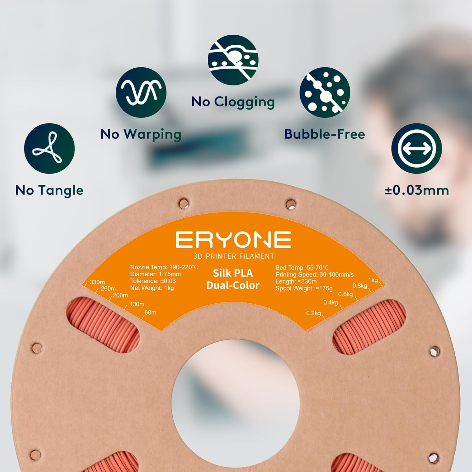 Thumbnail 3 de ERYONE Dual Two-Tone PLA Filament 1,75 mm – Silk Gold & RotKupfer, 1 kg Spule