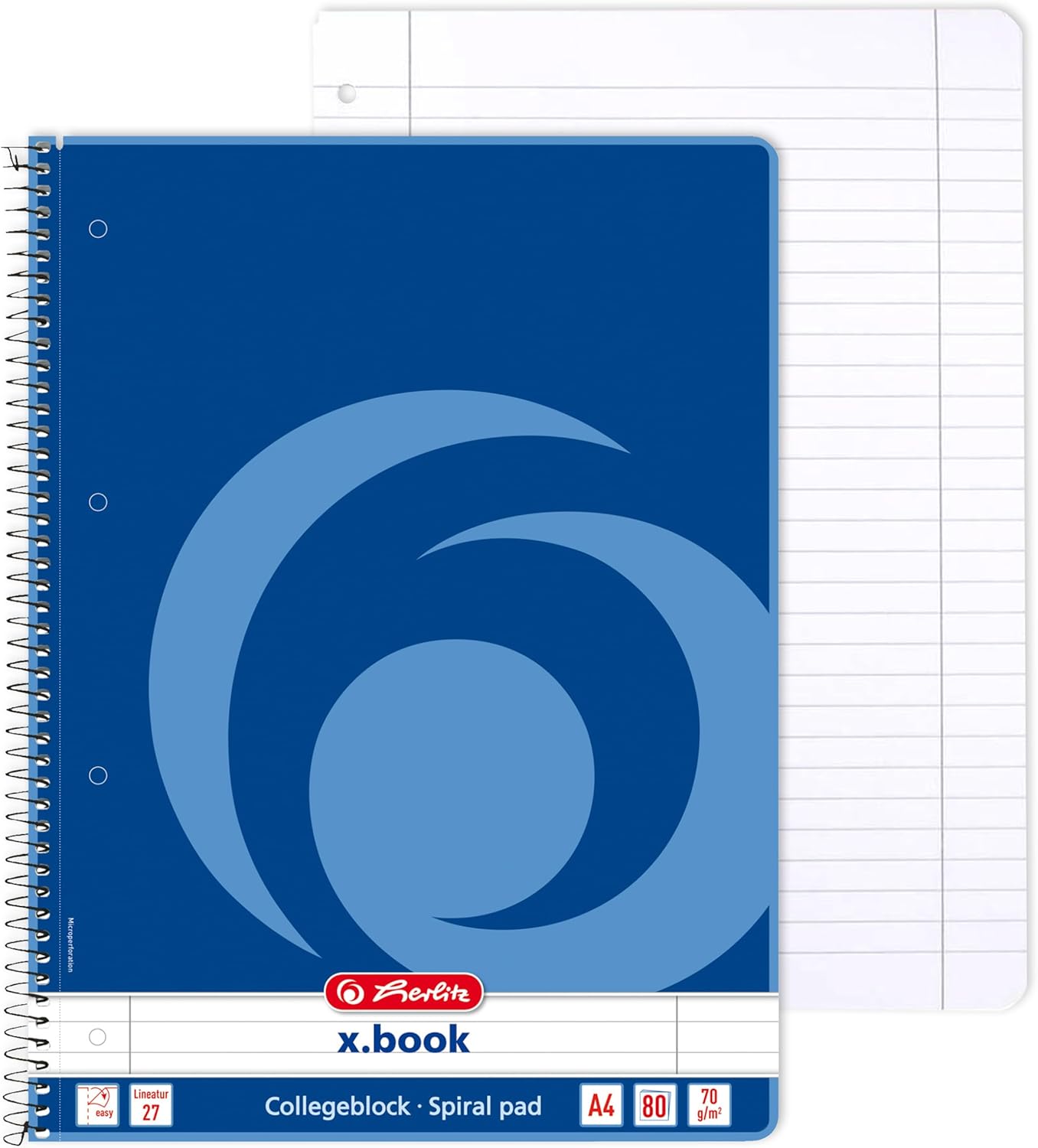 Detalle de herlitz Collegeblock A4 Liniert, Lineatur 27, 80 Blatt, Rand innen und außen, 5 Stück